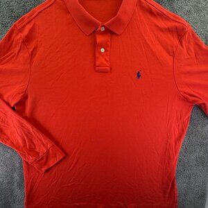 Polo Ralph Lauren 2XL Long Sleeve Polo Shirt Orange Cotton Adult Pullover Pony